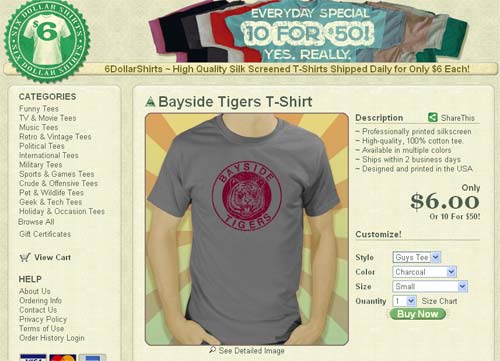 Bayside Tigers T-Shirt at 6DollarShirts.com costs $6