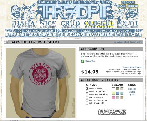 Bayside Tigers T-Shirt at Threadpit costs $14.95
