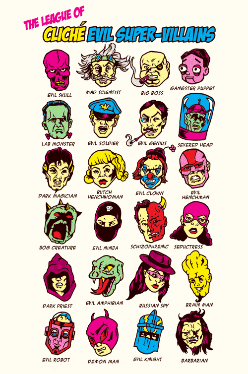 The League of Cliche Evil Super-Villains T-Shirt by Joshua Kemble 