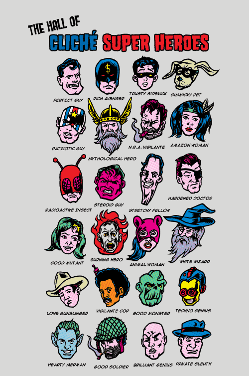 The Hall of Cliche Super Heros T-Shirt by Joshua Kemble