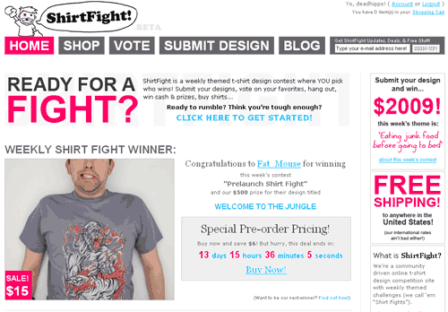 ShirtFight.com Home page and first shirt