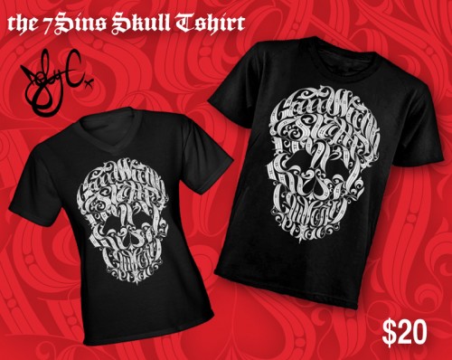 7 sins skull t-shirt by Joby Cummings