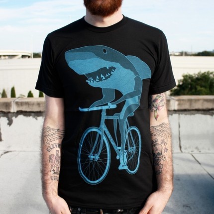 Shark on a Bike T Shirt - American Apparel Unisex Shirt 