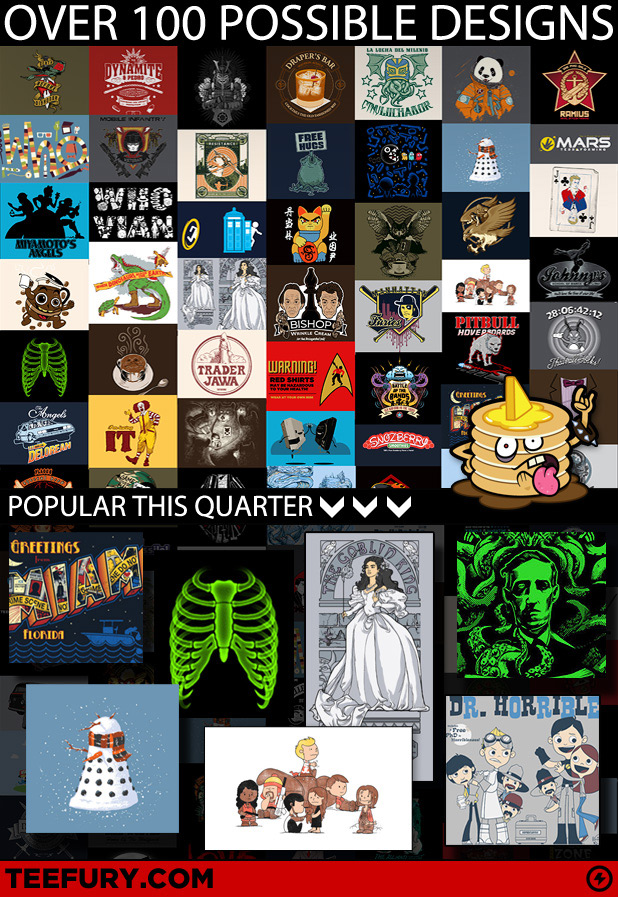 A selection of TeeFury t-shirts