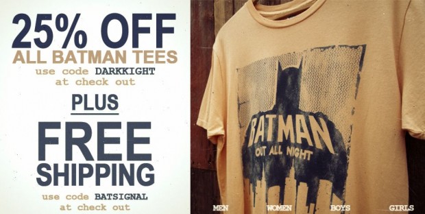 25 percent off Batman Tee at Junk Food Clothing