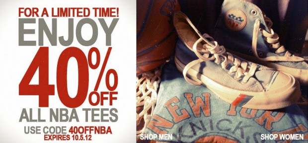 40 percent off NBA Tees at Junk Food